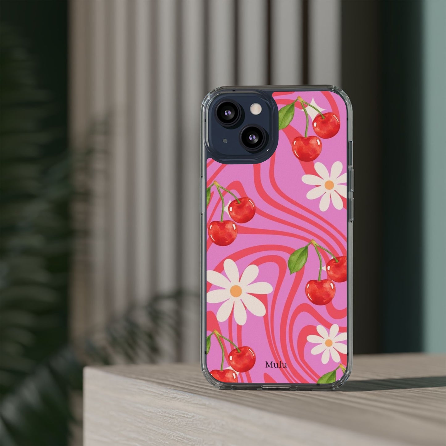 Clear Impact Phone Case — Retro Cherry & Daisy Floral Design