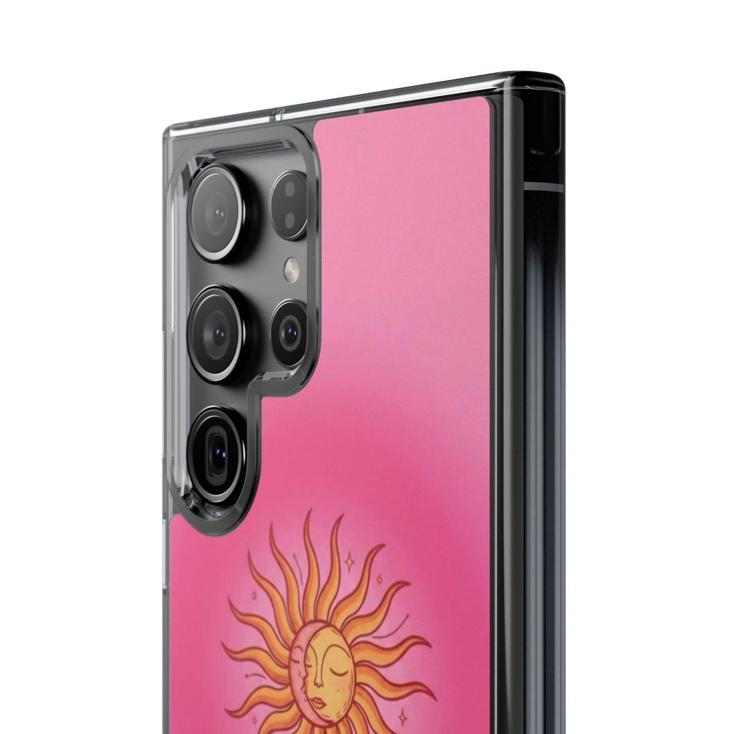 Pink Sun Phone Case — Radiant Sunburst Impact-Resistant Clear Case
