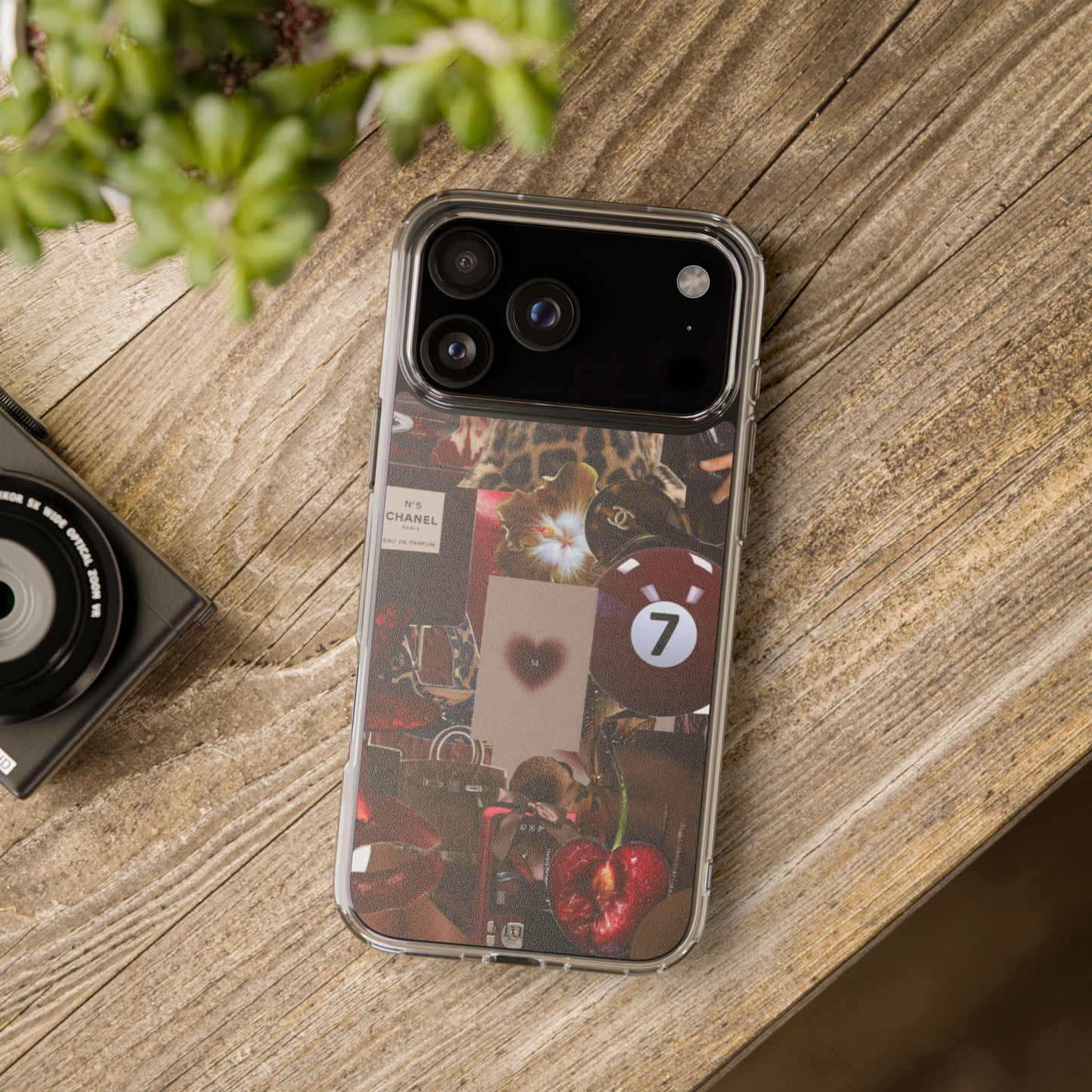 Clear Impact-Resistant Phone Case — Retro Cherry Collage Design