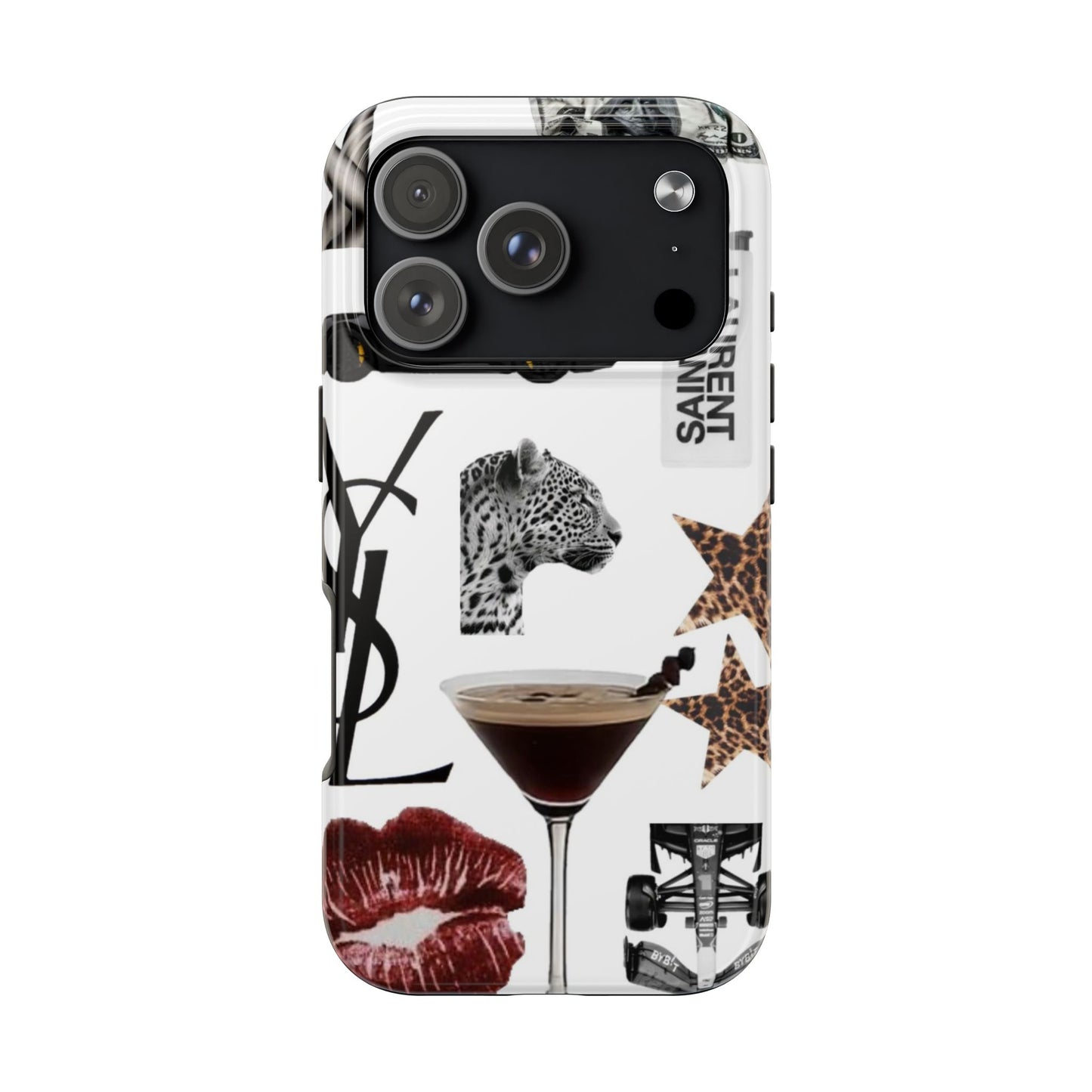 Tough Phone Case — Luxe Fashion Collage with Leopard, Martini & Kiss Print