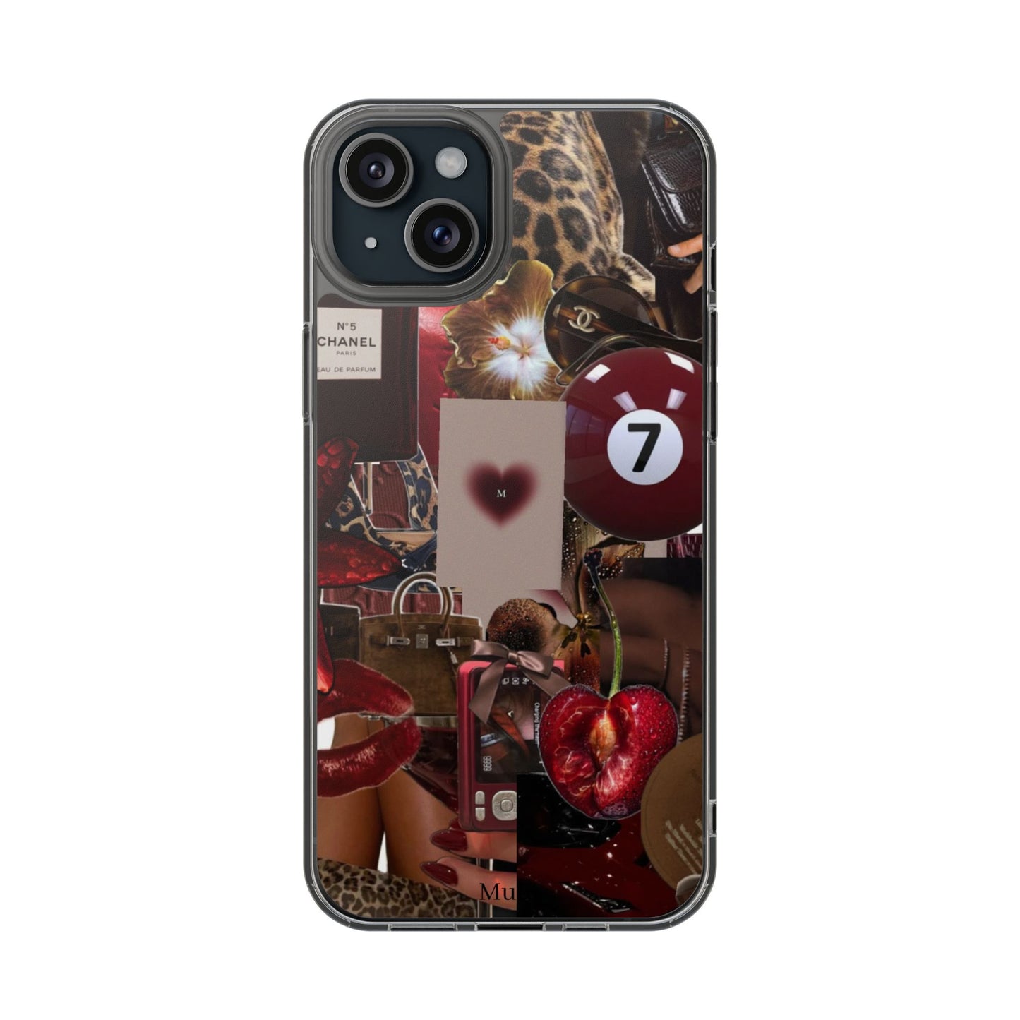 Clear Impact-Resistant Phone Case — Retro Cherry Collage Design