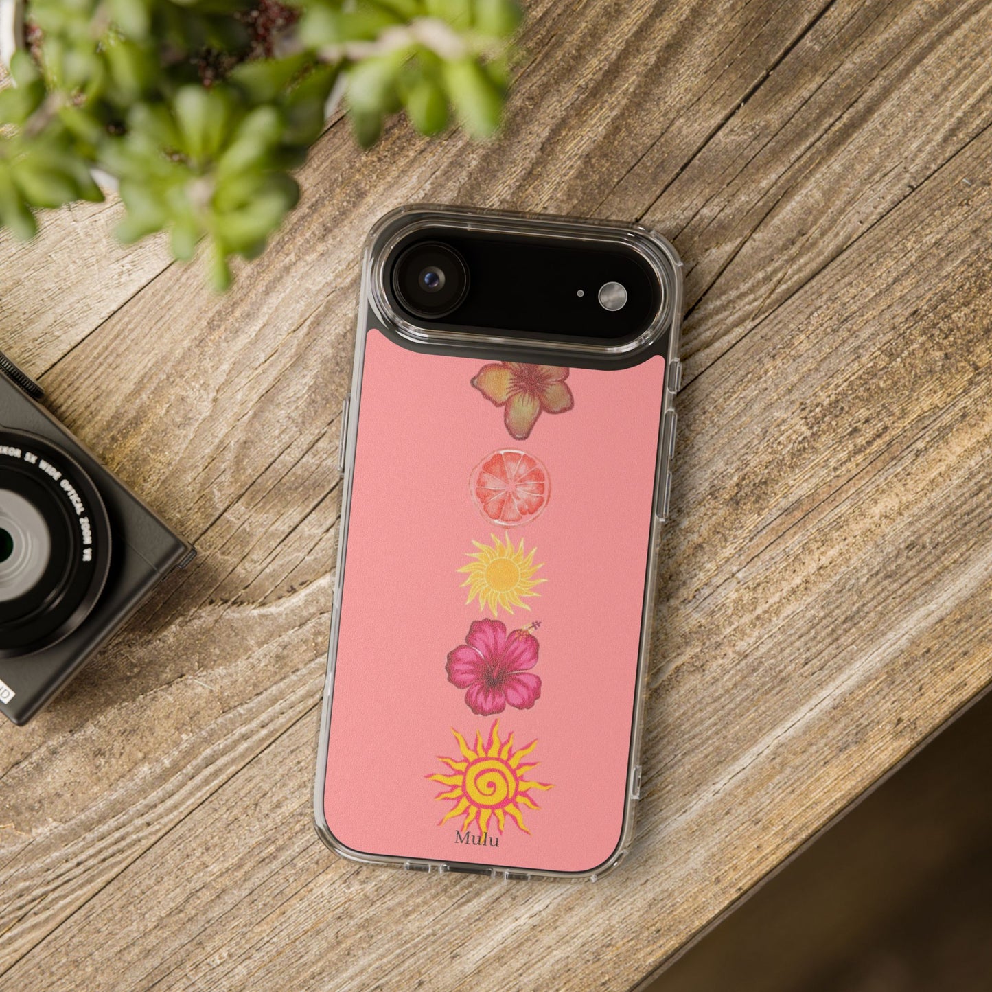Clear Impact-Resistant Phone Case — Tropical Sun & Hibiscus Floral Design