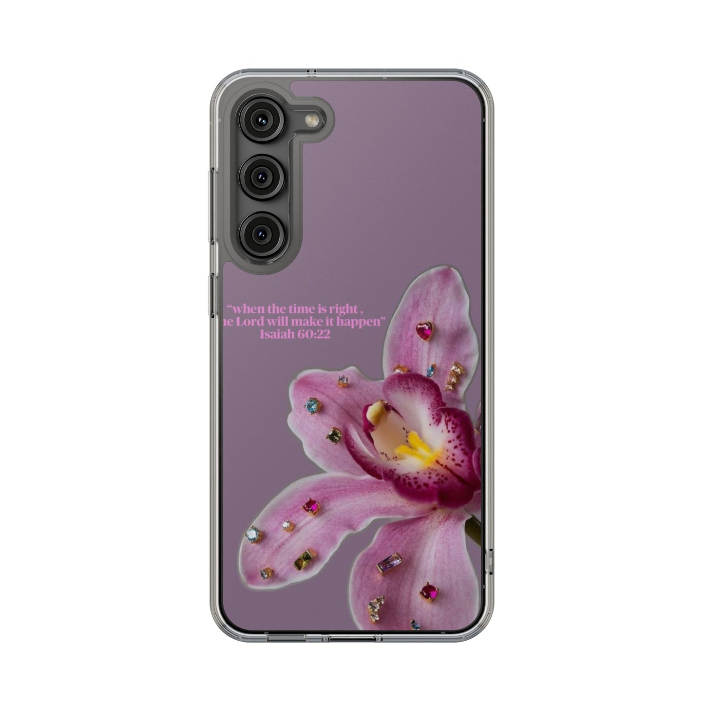 Clear Floral Impact-Resistant Phone Case — "When the time is right" Rose Orchid Design