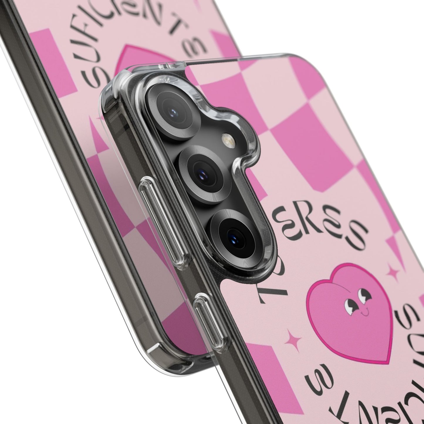 Clear Impact-Resistant Phone Case — Pink Checkerheart “Tu Eres Suficiente” Design