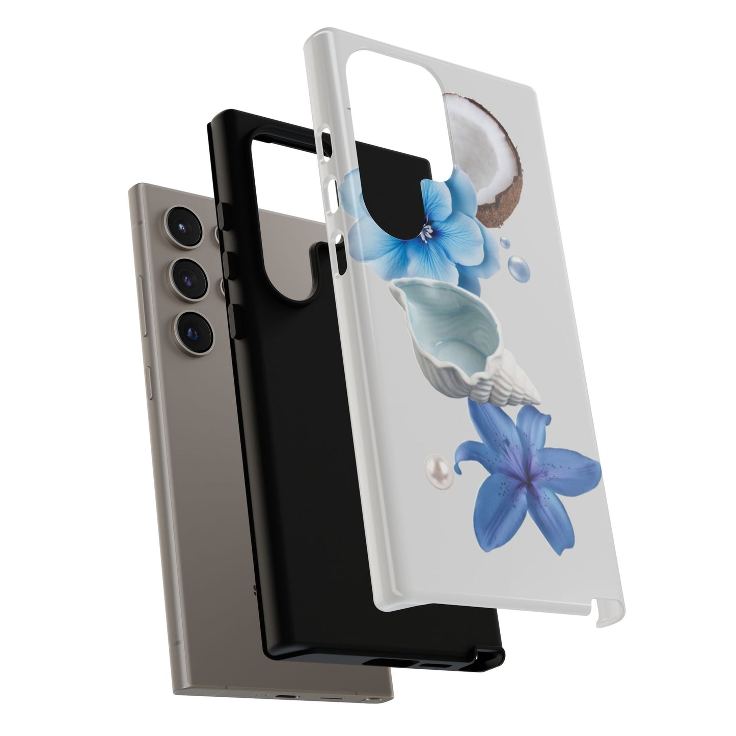 Tropical Blue Floral Phone Case — Coconut, Shell & Starfish Design
