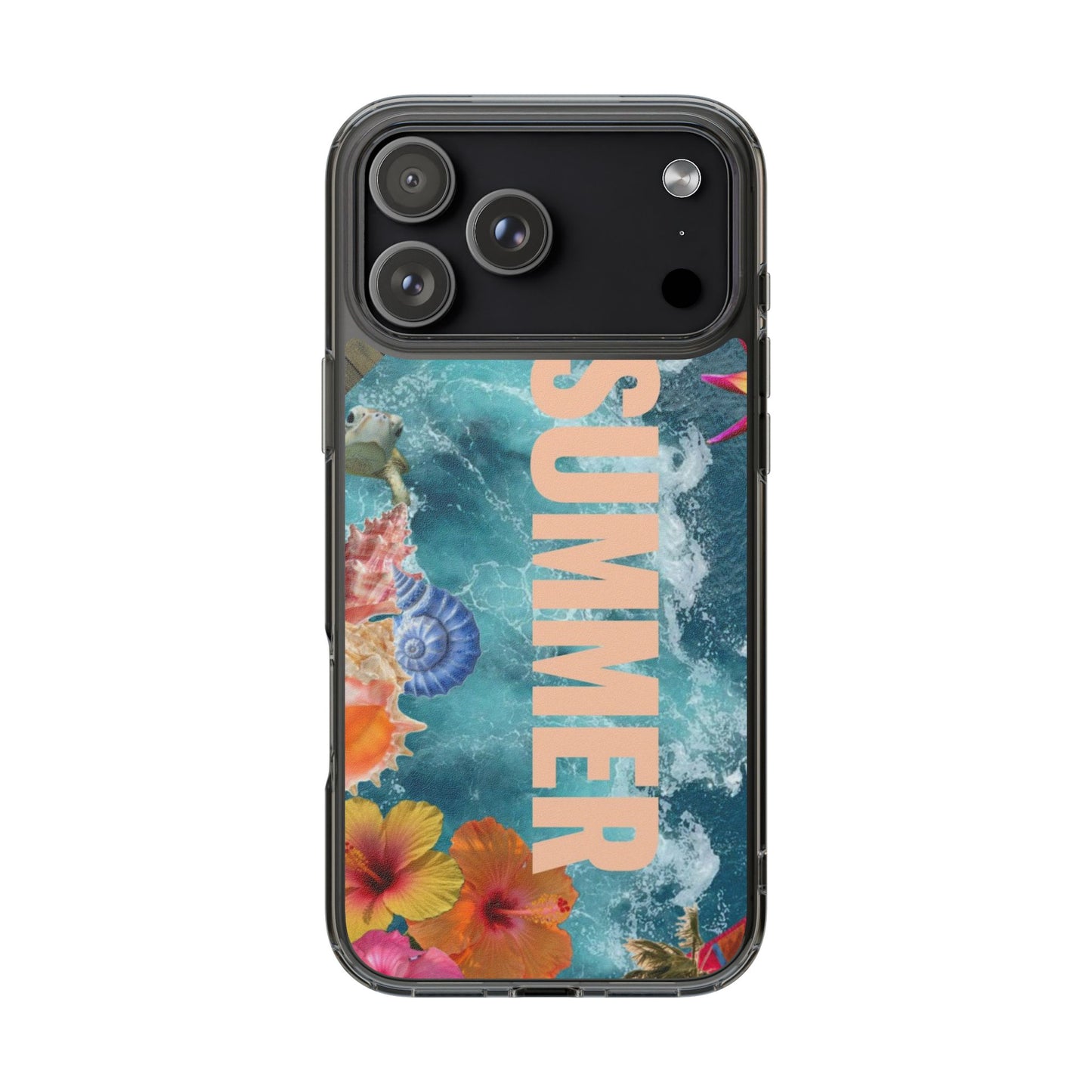Summer Floral Clear Impact Phone Case — "SUMMER" Tropical Hibiscus Design