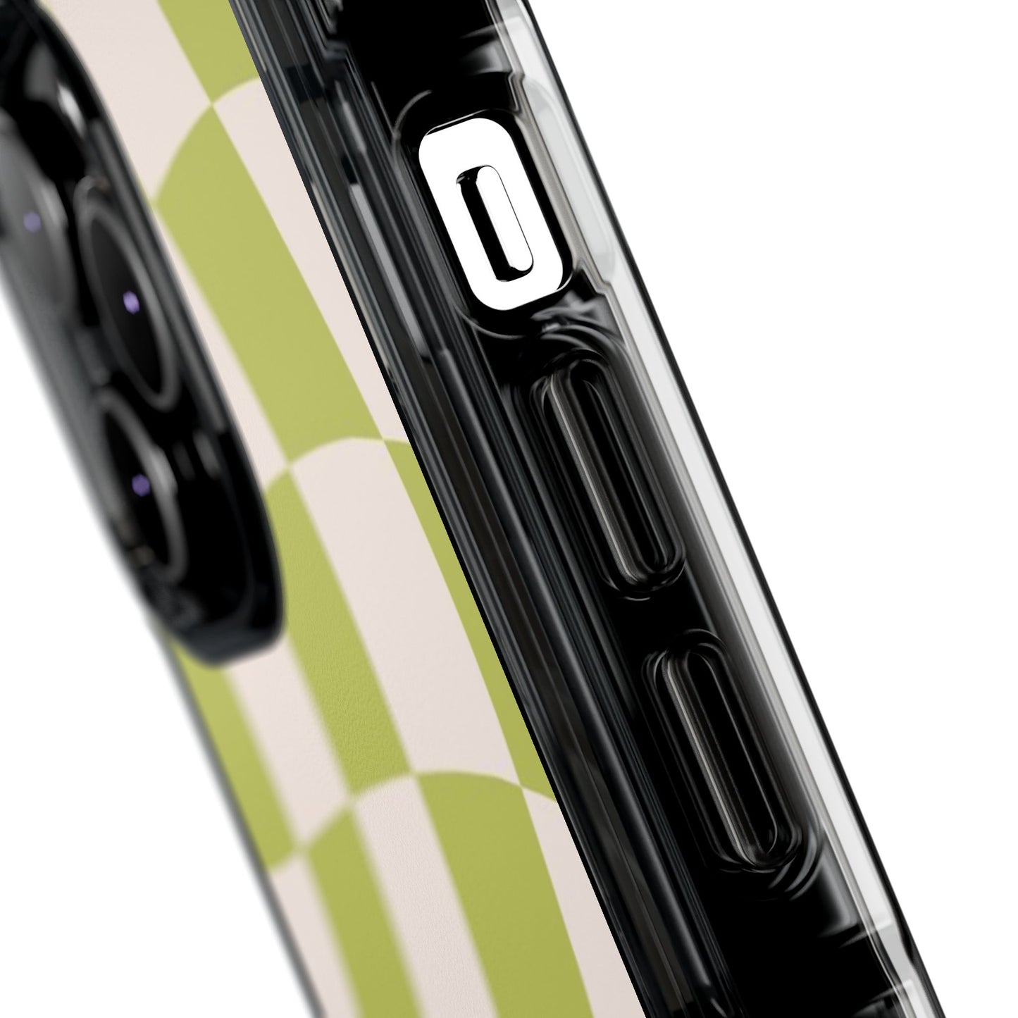 Clear Magnetic Phone Case — Olive Retro Check Pattern