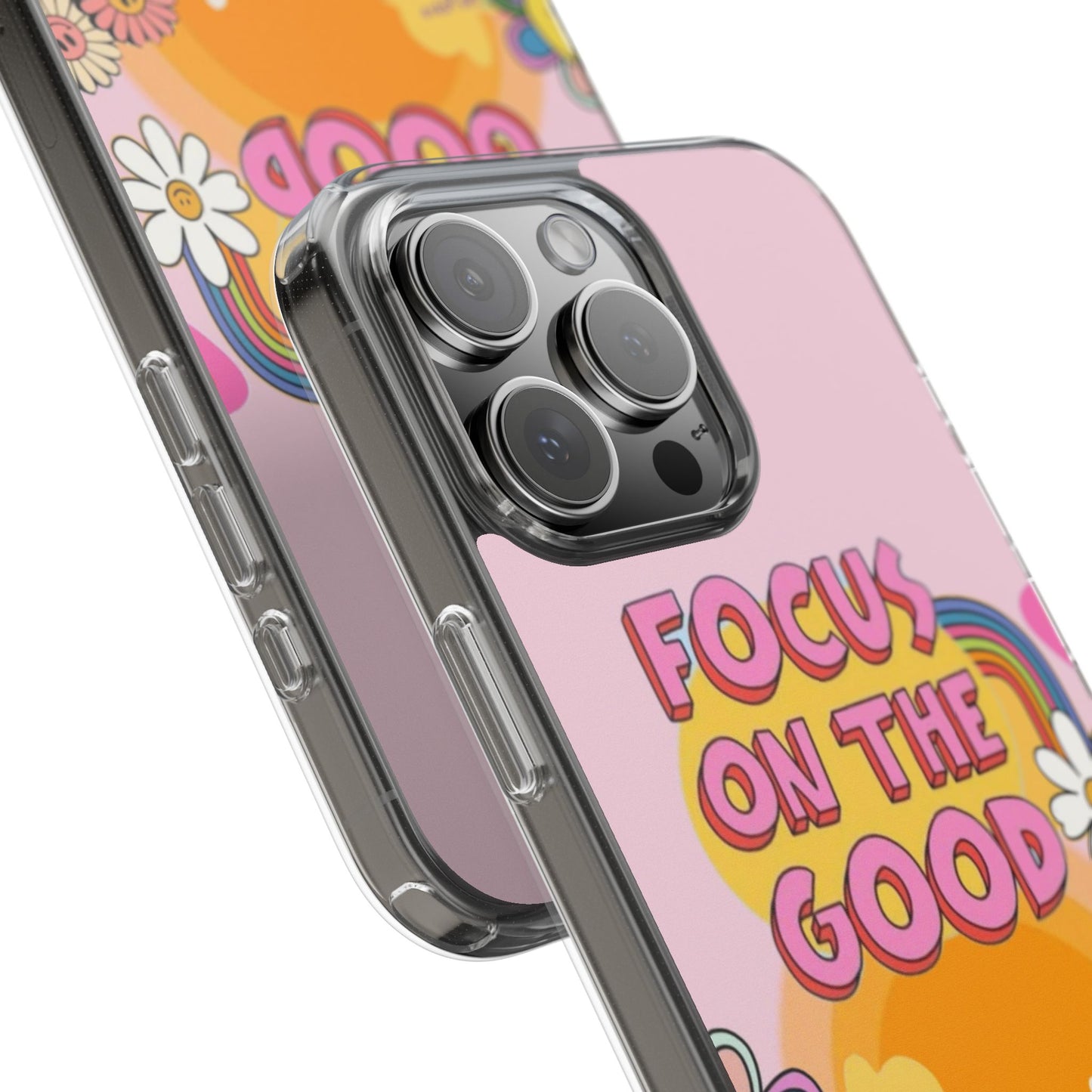 Clear Impact-Resistant Case — "Focus On The Good" Retro Floral Phone Cover