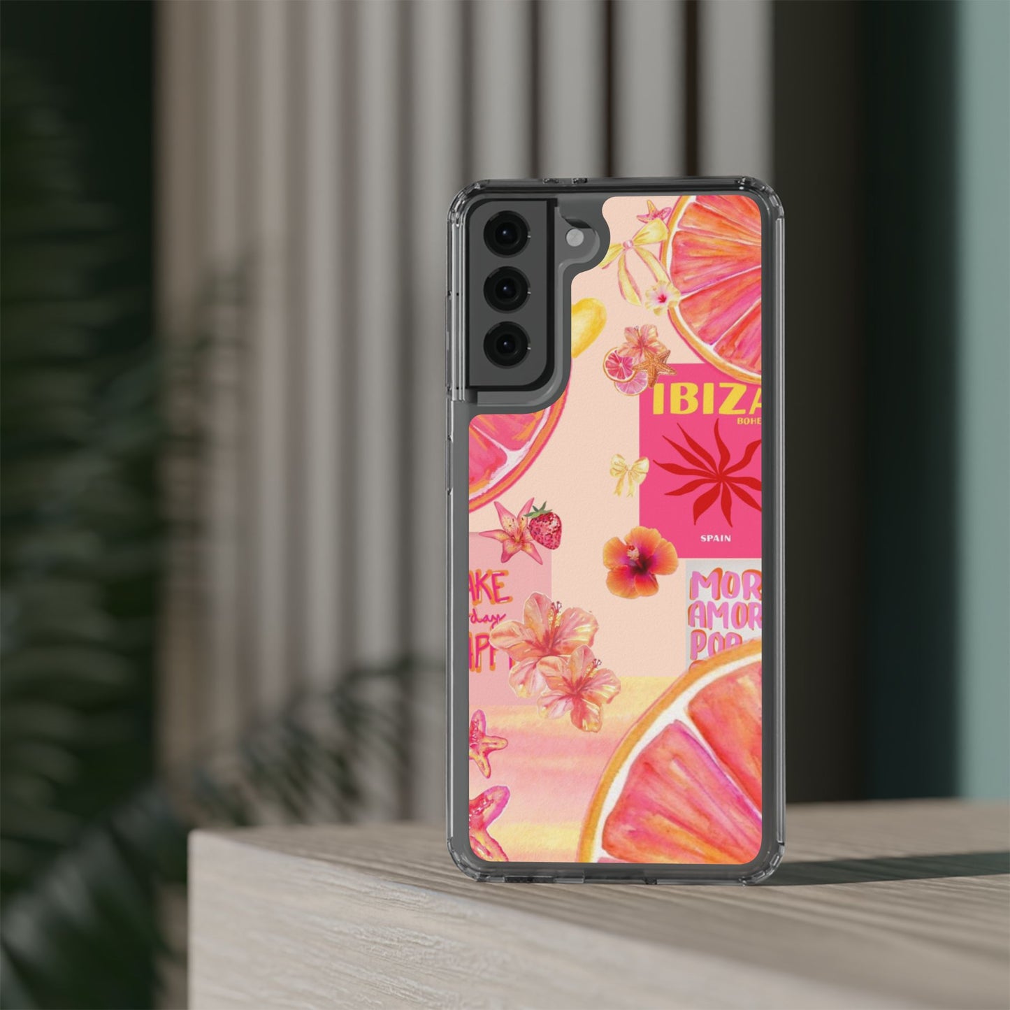 Clear Impact Phone Case — Pink Ibiza Citrus Floral Design