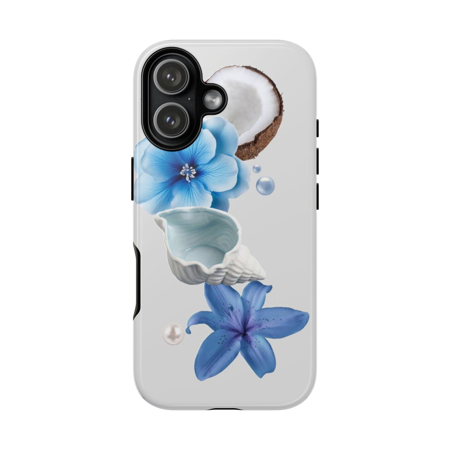 Tropical Blue Floral Phone Case — Coconut, Shell & Starfish Design