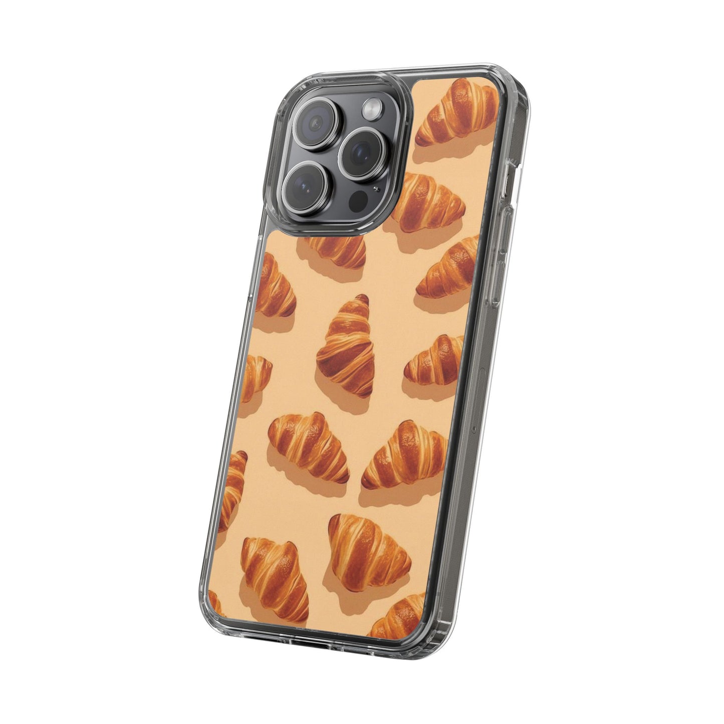 Croissant Pattern Clear Phone Case — Bakery-themed Transparent iPhone Cover