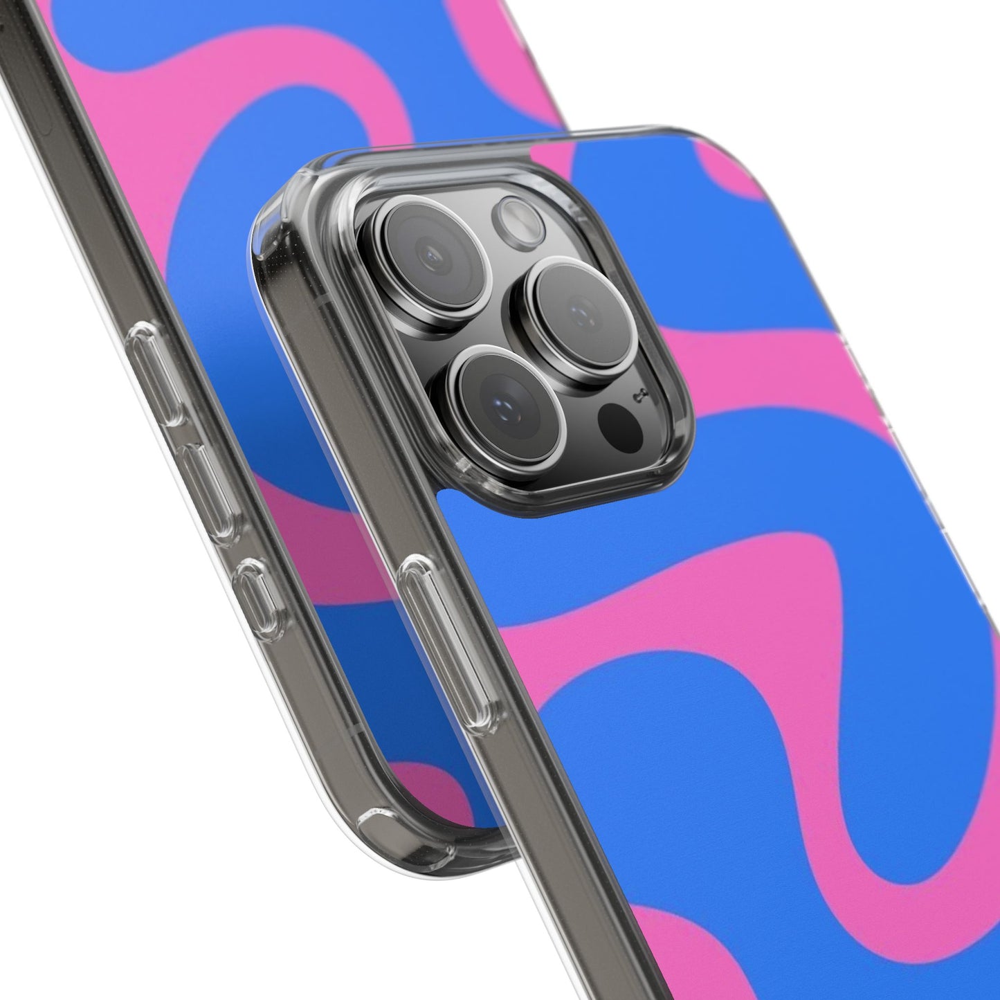 Clear Impact-Resistant Phone Case — Retro Blue & Pink Abstract Swirl