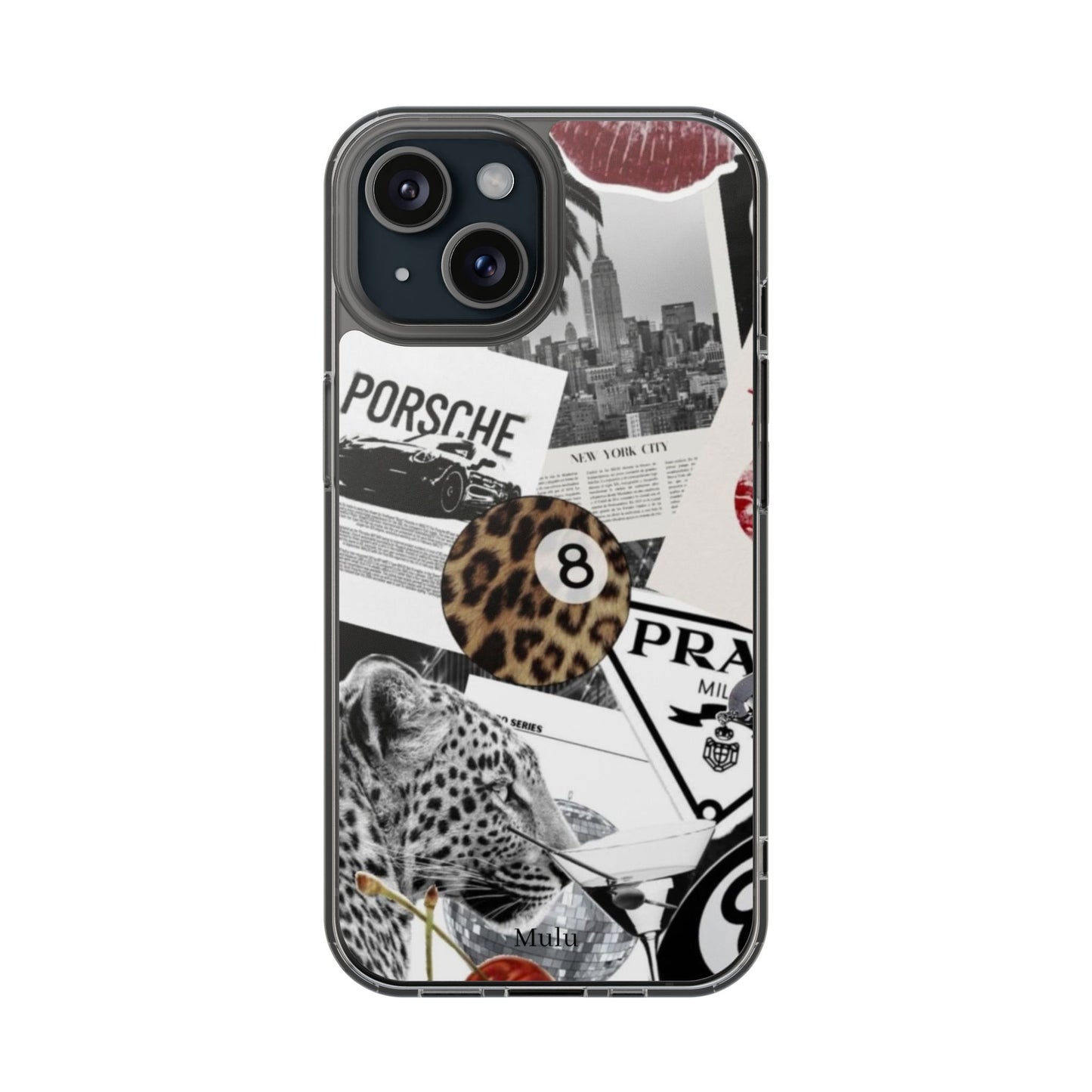 Clear Impact-Resistant Phone Case — Collage Luxury Leopard & Vintage Car Design