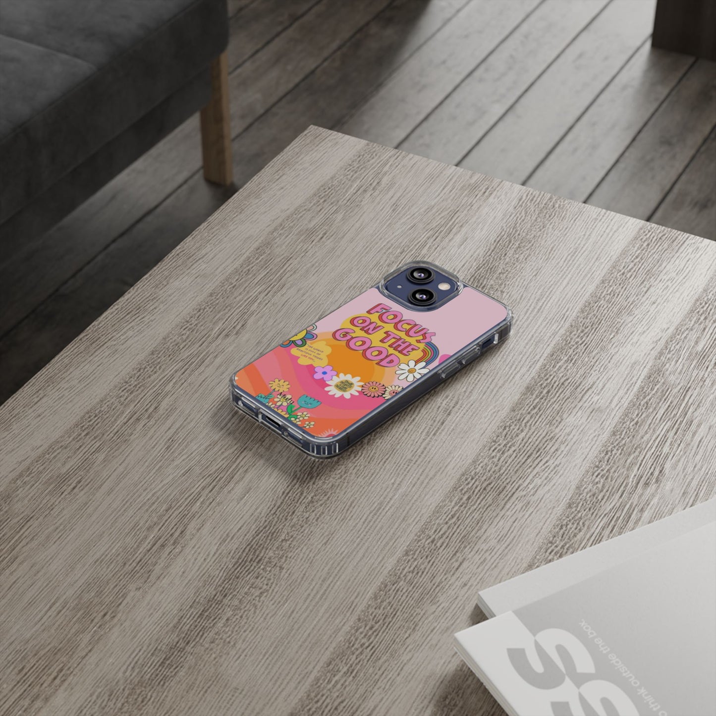 Clear Impact-Resistant Case — "Focus On The Good" Retro Floral Phone Cover