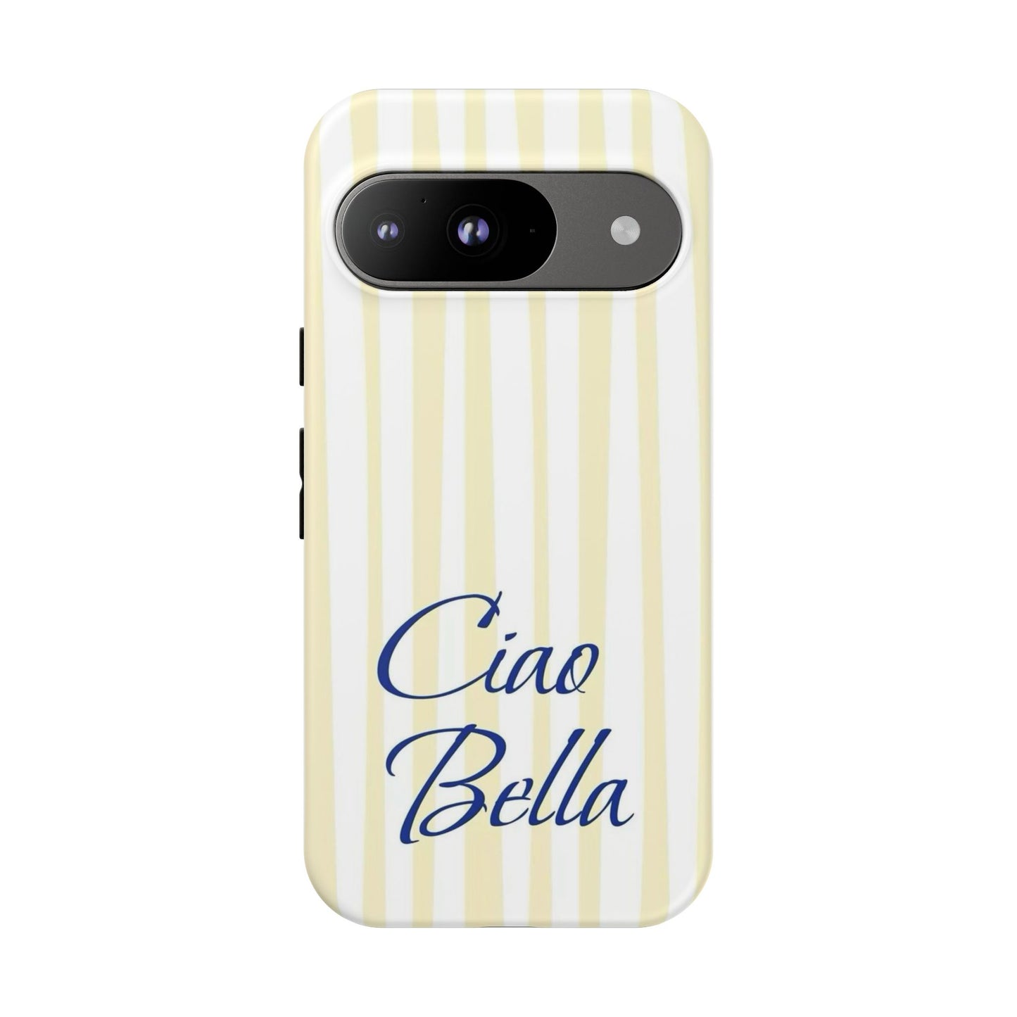 Ciao Bella Phone Case – Striped Elegant Italian Script Protective Cover