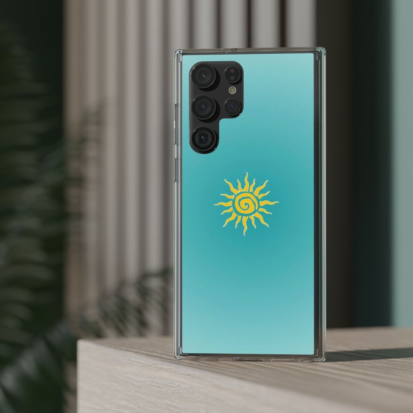 Clear Impact-Resistant Phone Case — Yellow Sun on Teal Gradient