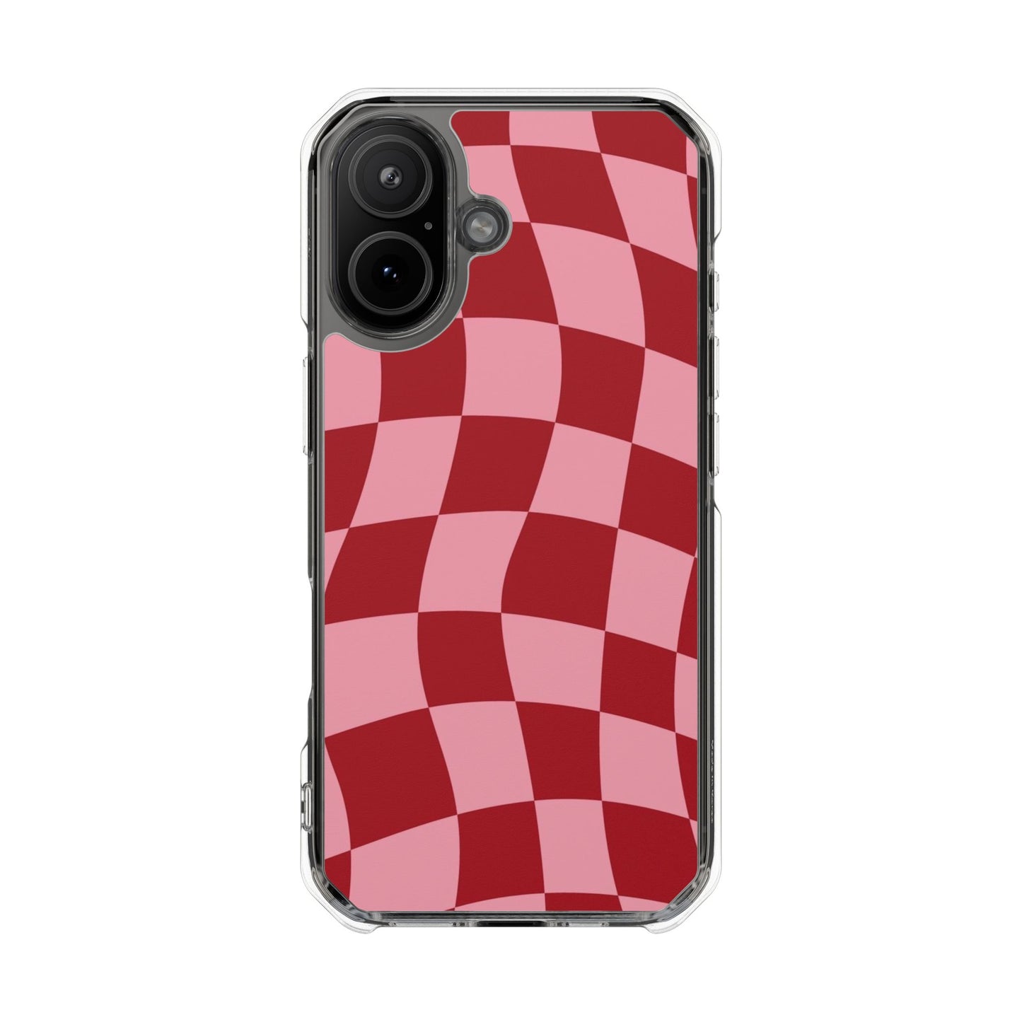 Clear Magnetic Phone Case — Red & Pink Wavy Check Pattern