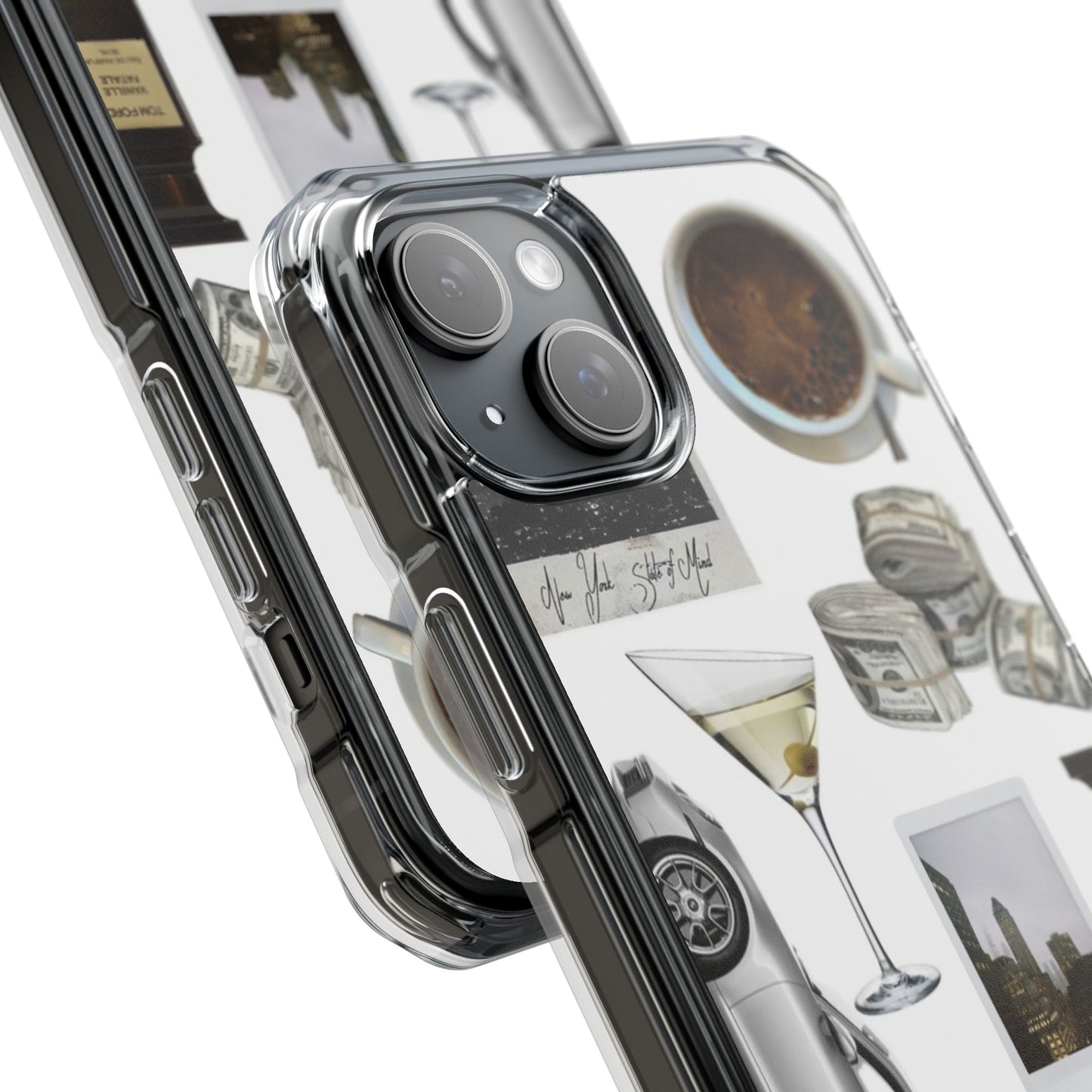 Clear Impact Phone Case — Luxe Collage (Leopard, Martini, Coffee & Vintage Car)