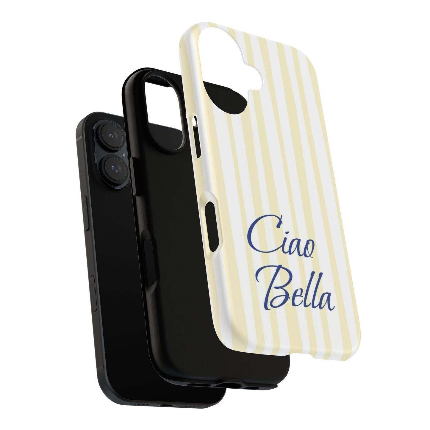 Ciao Bella Phone Case – Striped Elegant Italian Script Protective Cover
