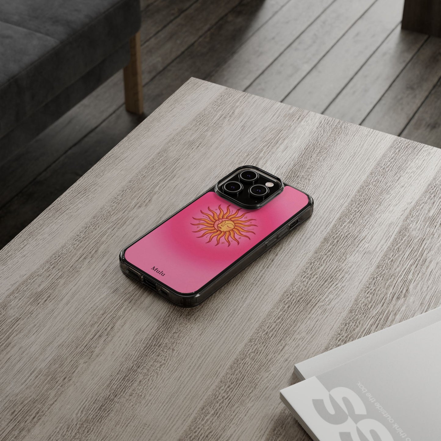 Pink Sun Phone Case — Radiant Sunburst Impact-Resistant Clear Case