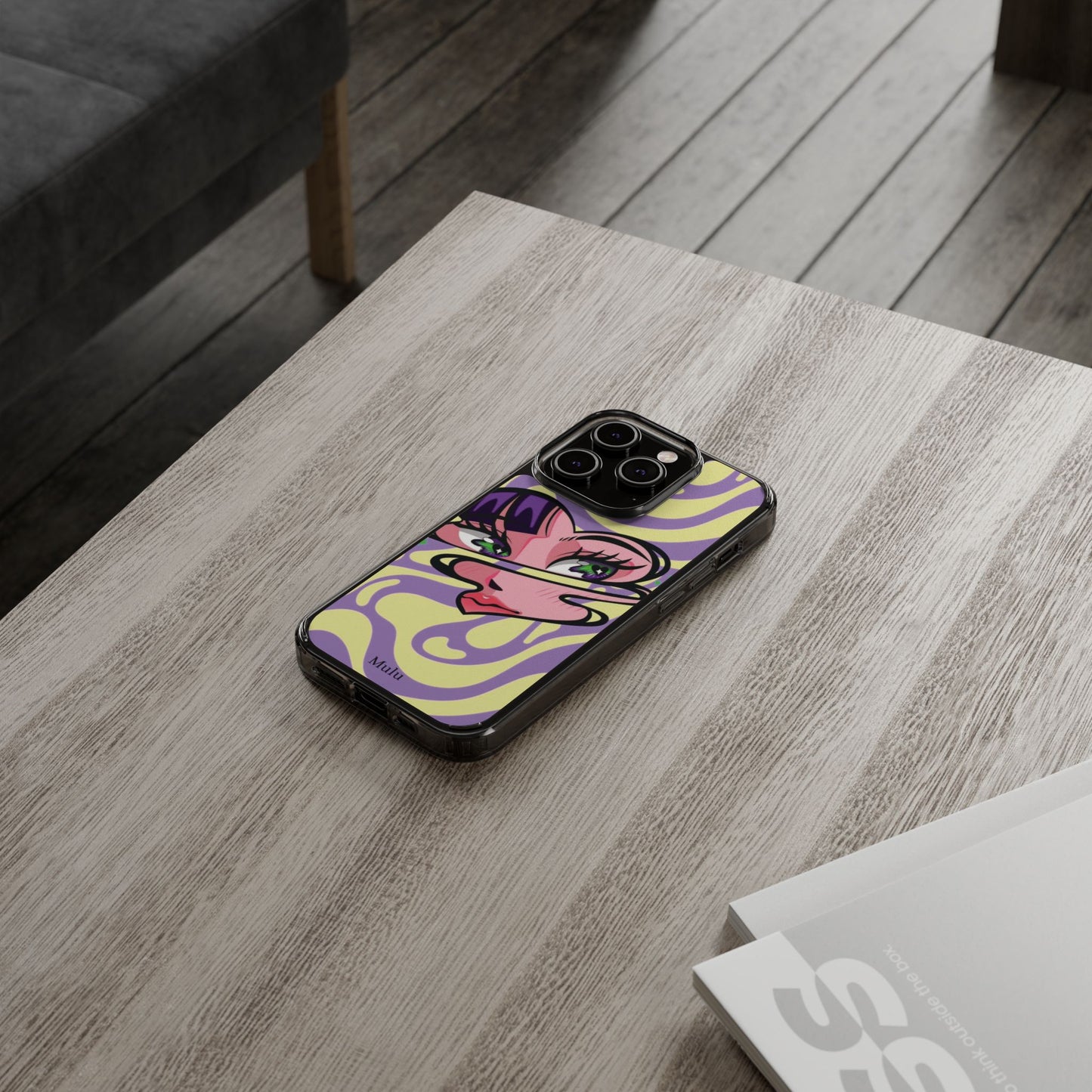Clear Impact-Resistant Case — Retro Psychedelic Heart Face Design