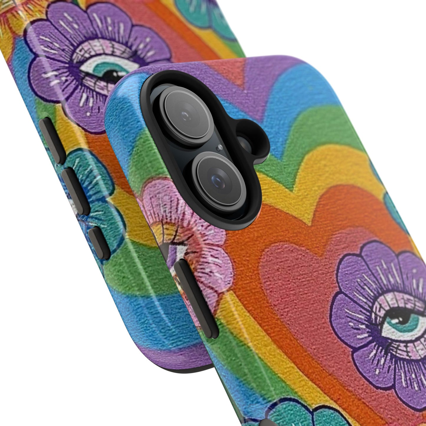 Psychedelic Eye Flower Tough Phone Case — Retro Rainbow Protective iPhone Cover