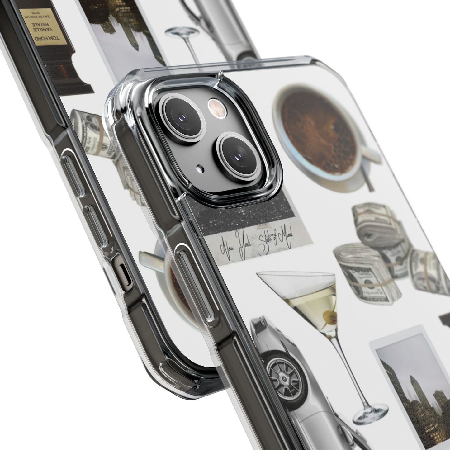Clear Impact Phone Case — Luxe Collage (Leopard, Martini, Coffee & Vintage Car)