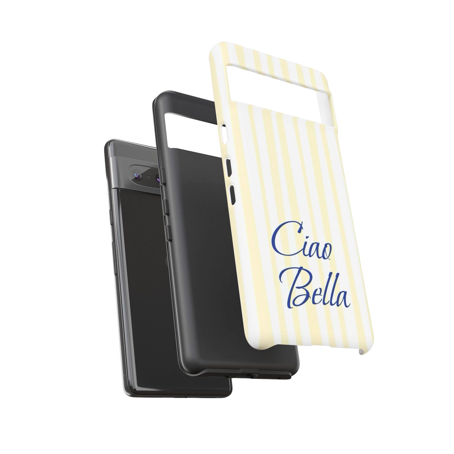 Ciao Bella Phone Case – Striped Elegant Italian Script Protective Cover