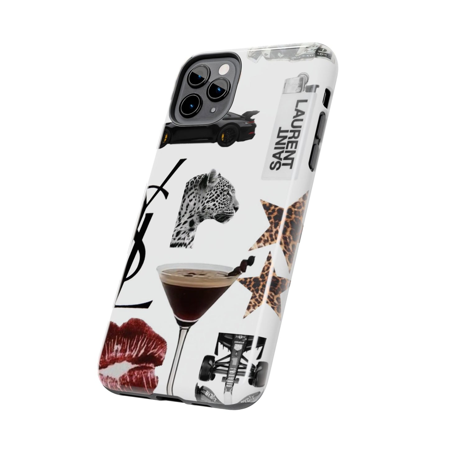 Tough Phone Case — Luxe Fashion Collage with Leopard, Martini & Kiss Print