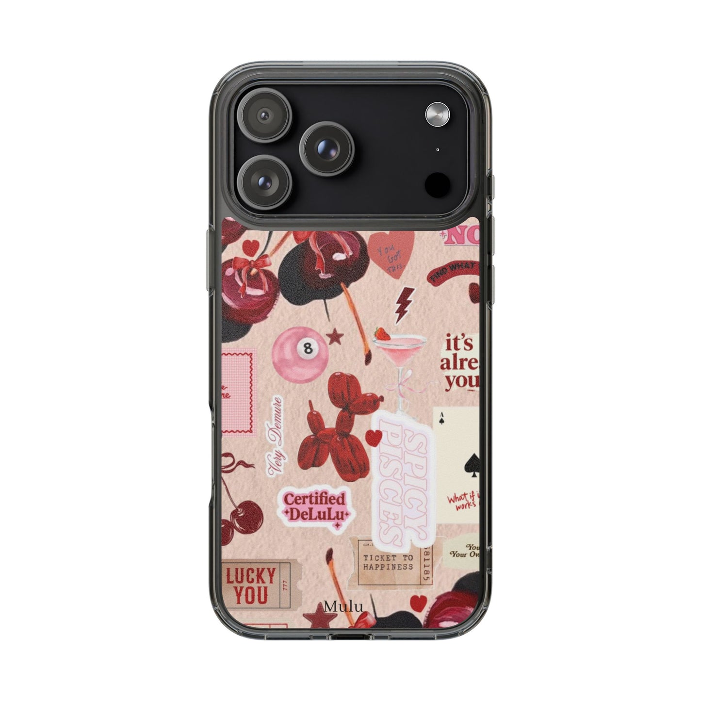Clear Impact-Resistant Phone Case — Retro Cherry & Sticker Collage