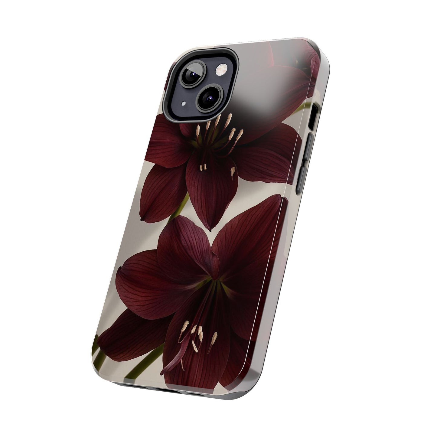 Amaryllis Noir Tough Phone Case — Dark Burgundy Floral Protective Cover