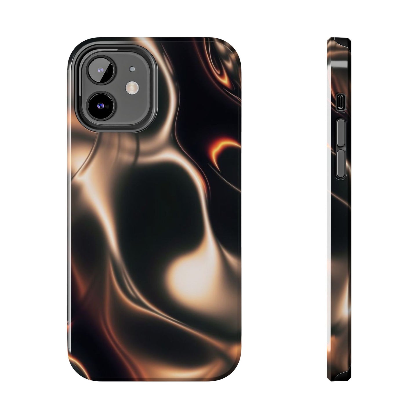 Abstract Liquid Glow Tough Phone Case — Black & Bronze Swirl Protective Cover