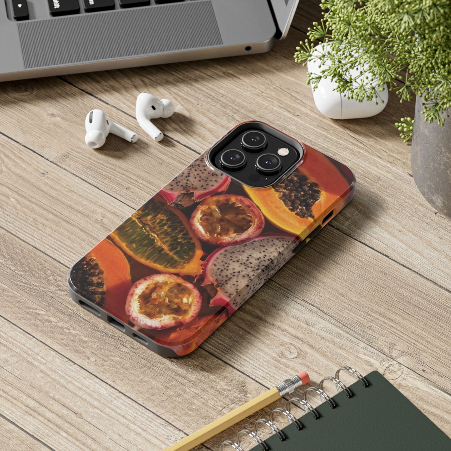 Tropical Fruit Tough Phone Case — Papaya & Dragon Fruit Design