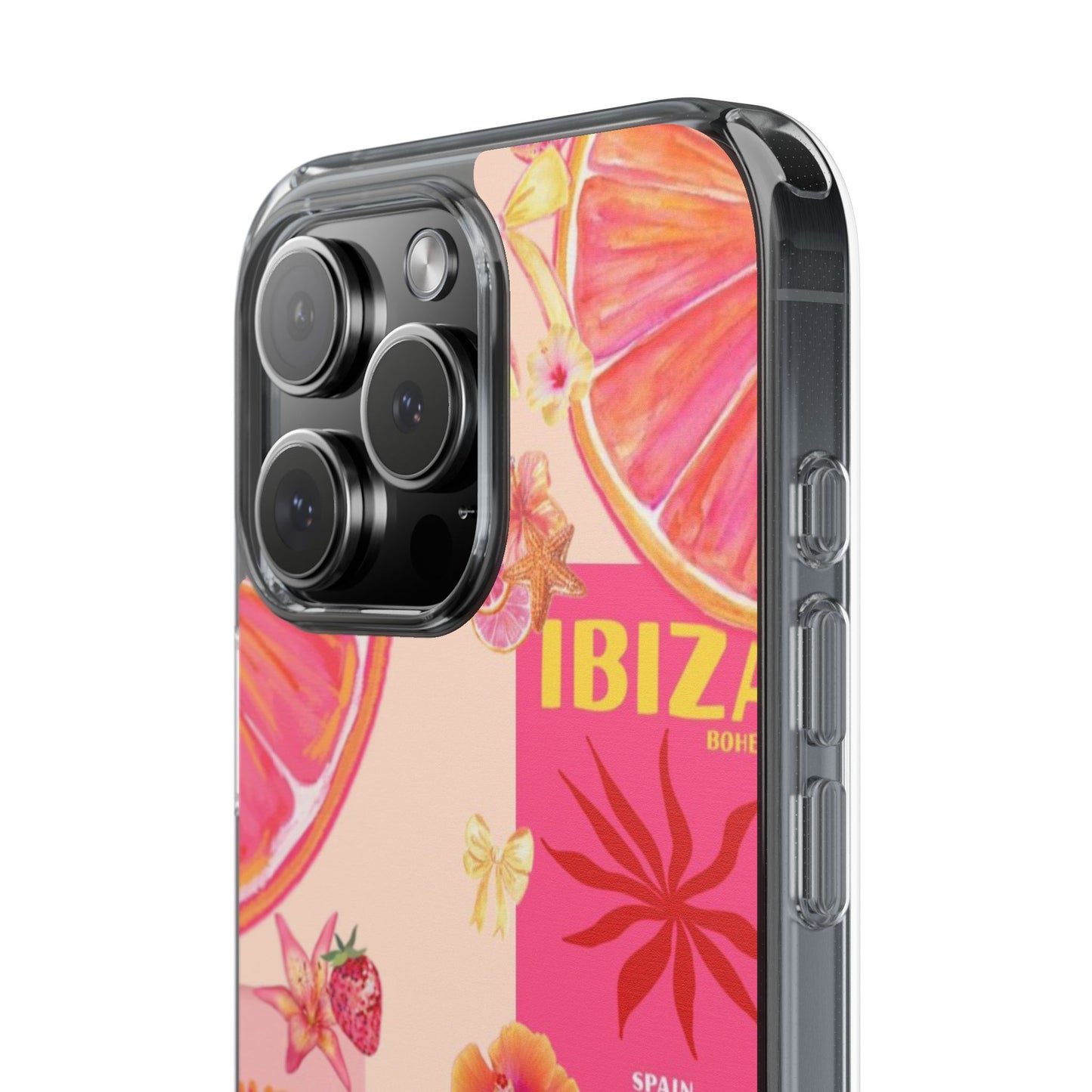 Clear Impact Phone Case — Pink Ibiza Citrus Floral Design