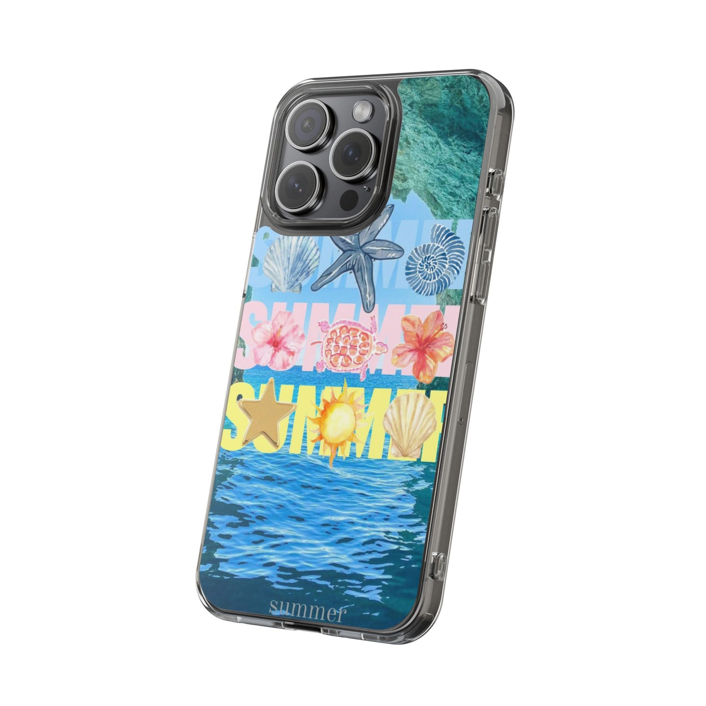 Clear Summer Beach Phone Case — Impact‑Resistant Tropical Design
