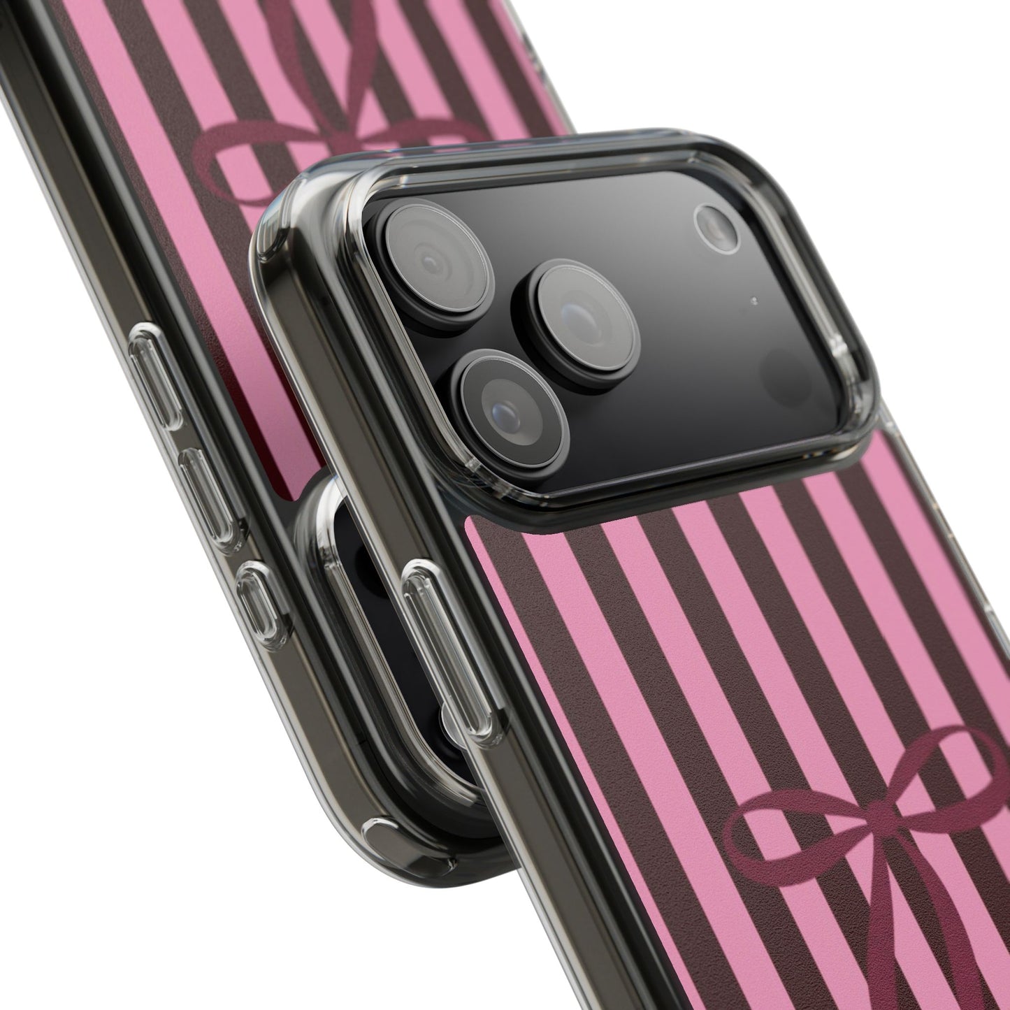 Pink Striped Ribbon Clear Impact-Resistant Phone Case