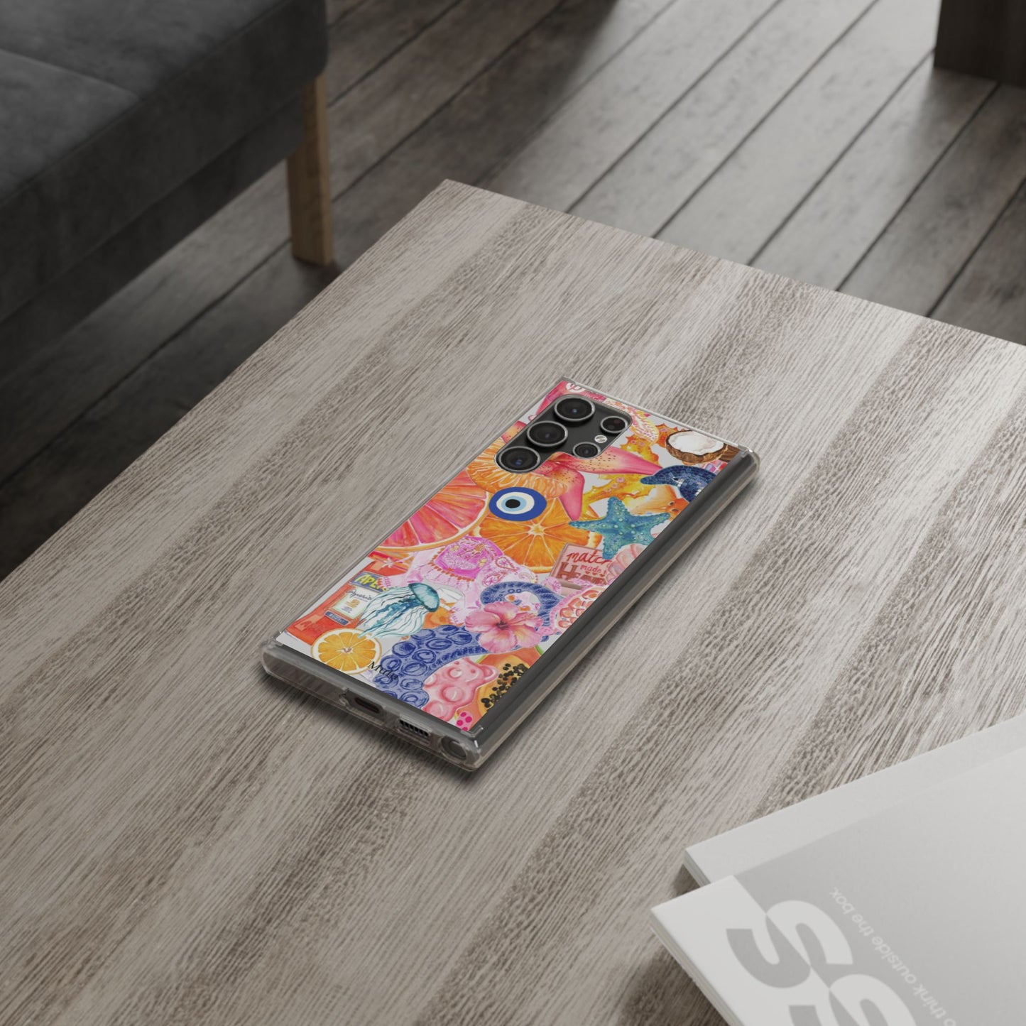 Clear Impact-Resistant Phone Case — Colorful Tropical Collage Design