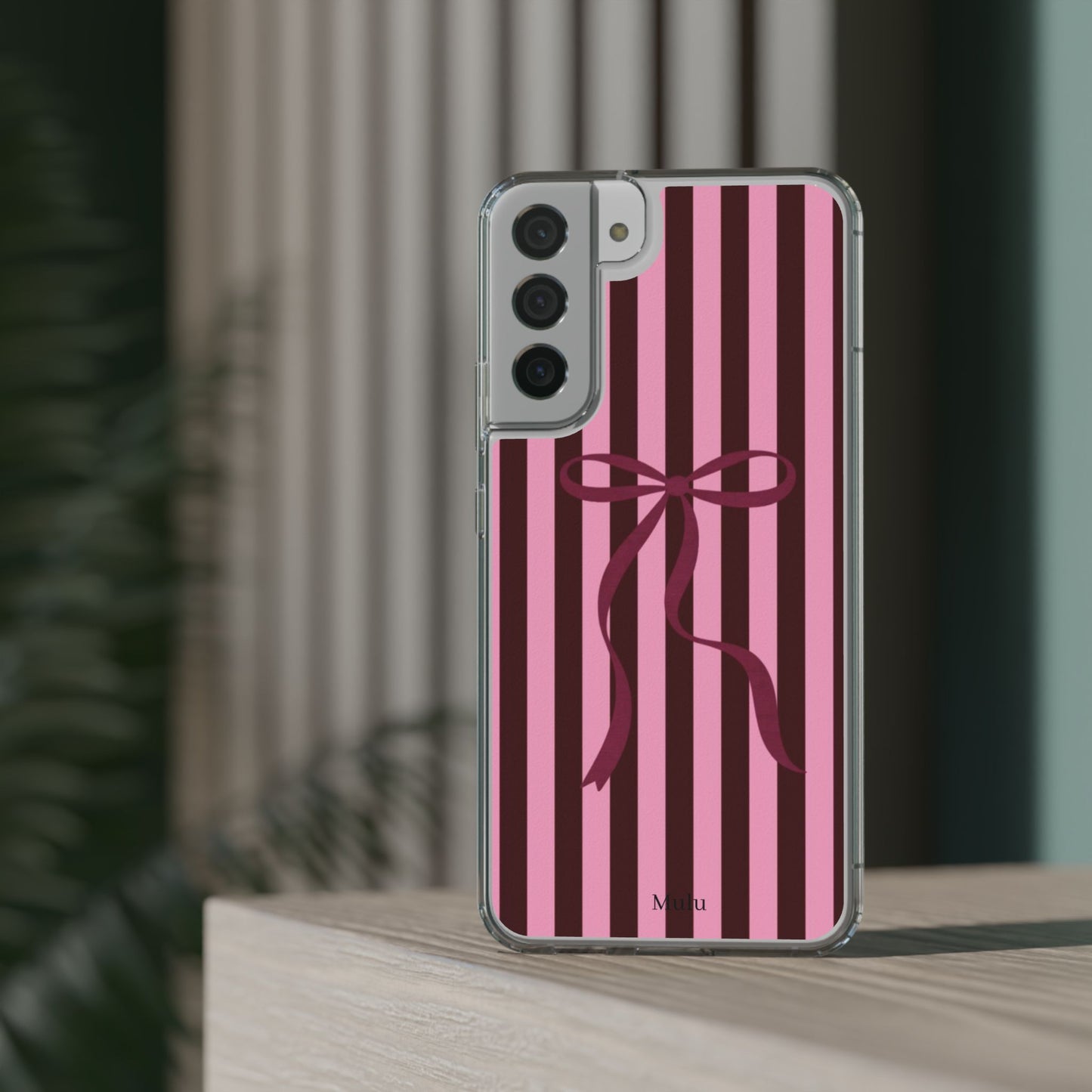 Pink Striped Ribbon Clear Impact-Resistant Phone Case