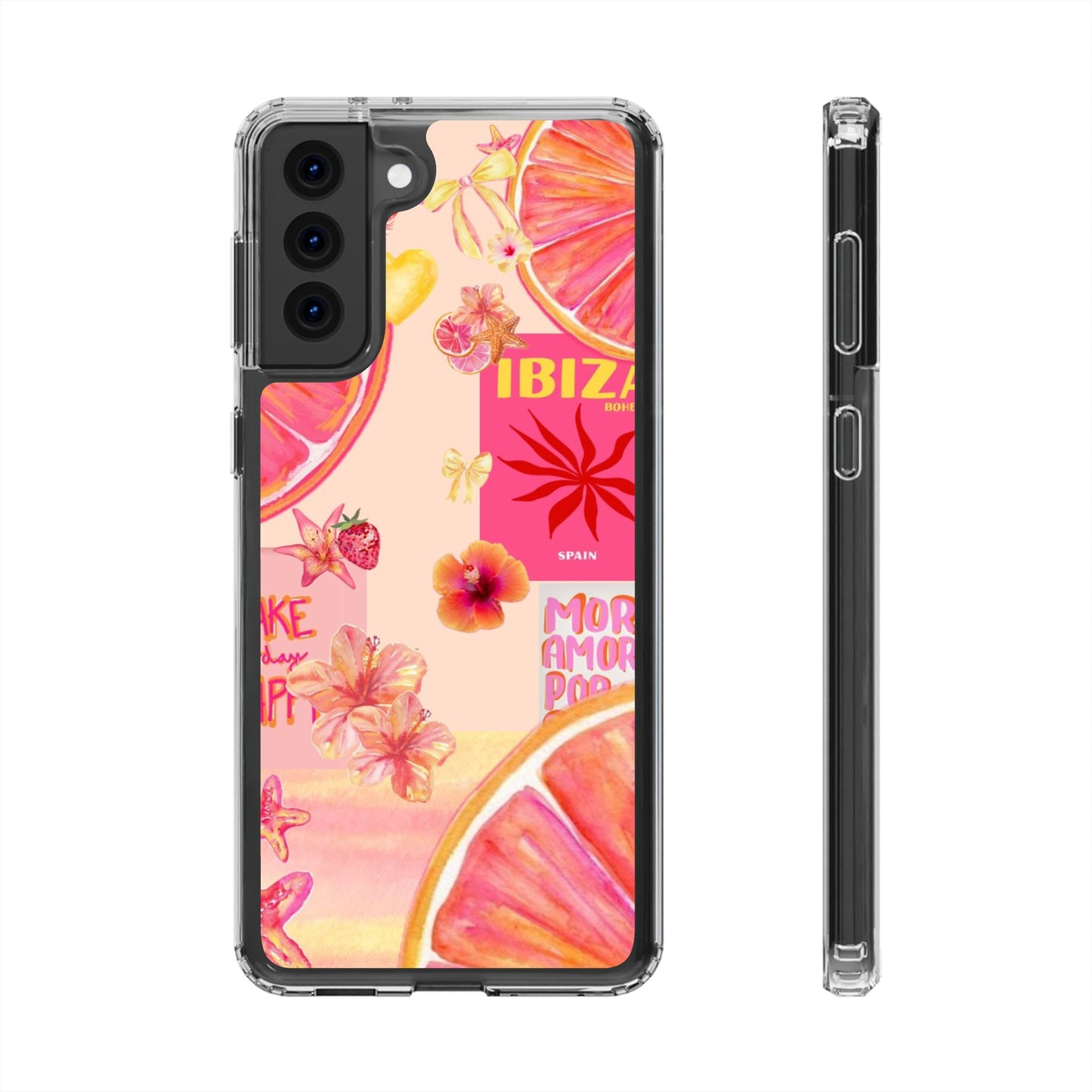 Clear Impact Phone Case — Pink Ibiza Citrus Floral Design