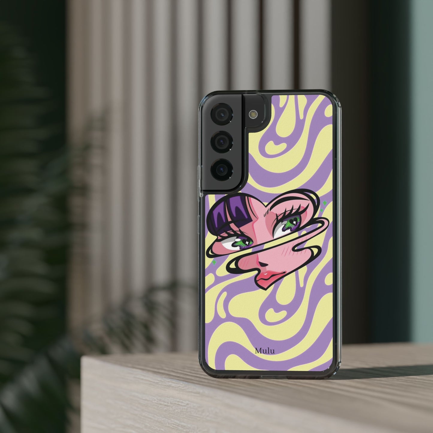 Clear Impact-Resistant Case — Retro Psychedelic Heart Face Design