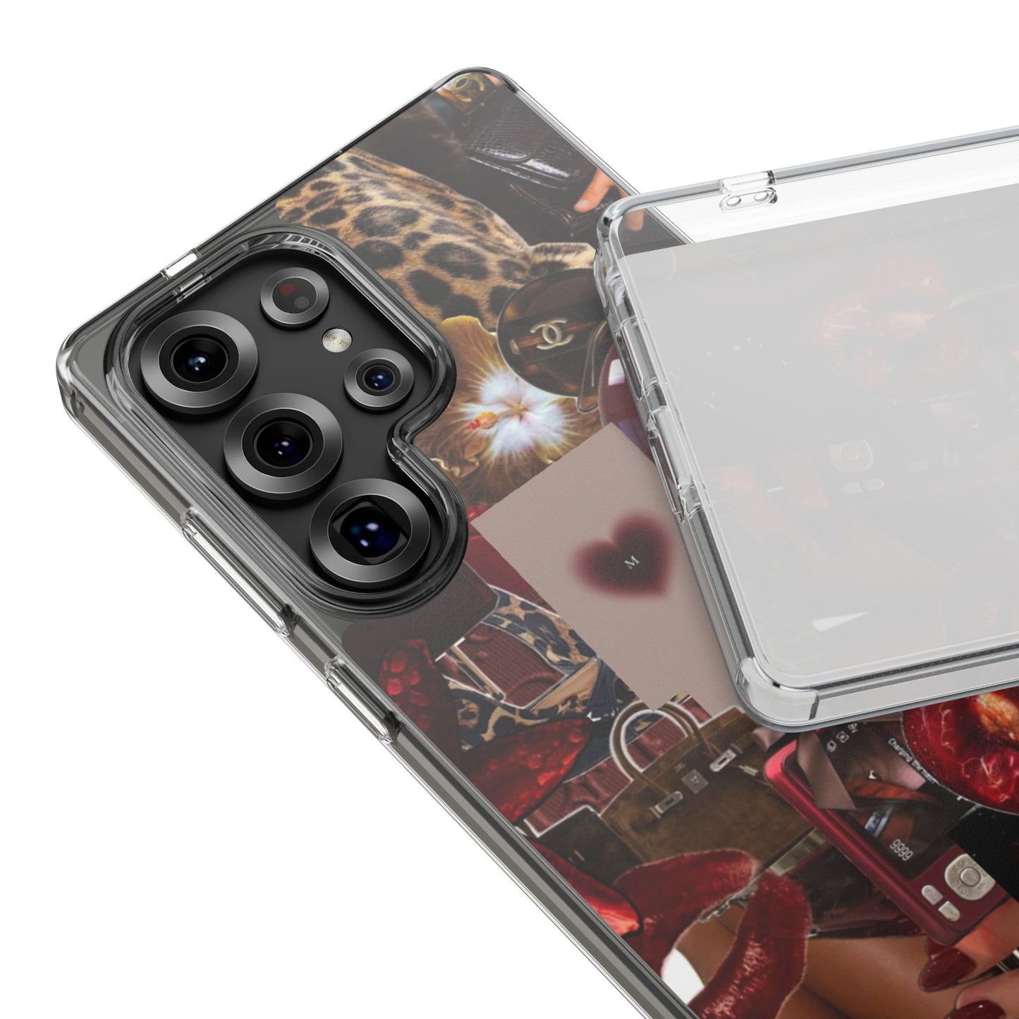 Clear Impact-Resistant Phone Case — Retro Cherry Collage Design
