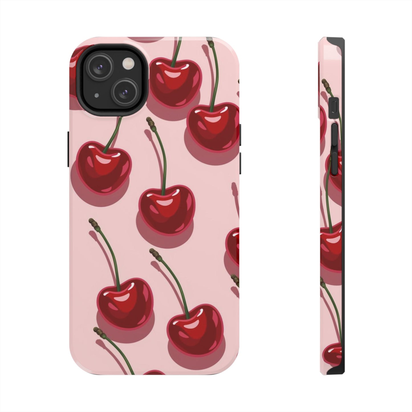 Cherry Pattern Tough Phone Case — Retro Pink Cherry Print Protective Phone Case
