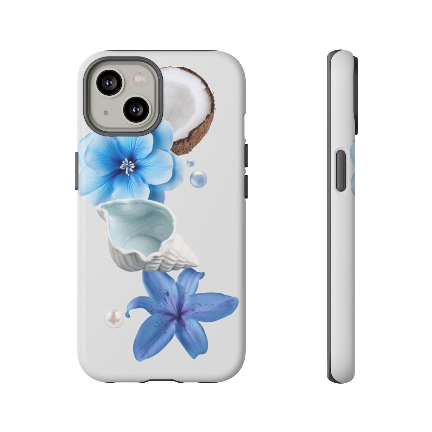 Tropical Blue Floral Phone Case — Coconut, Shell & Starfish Design