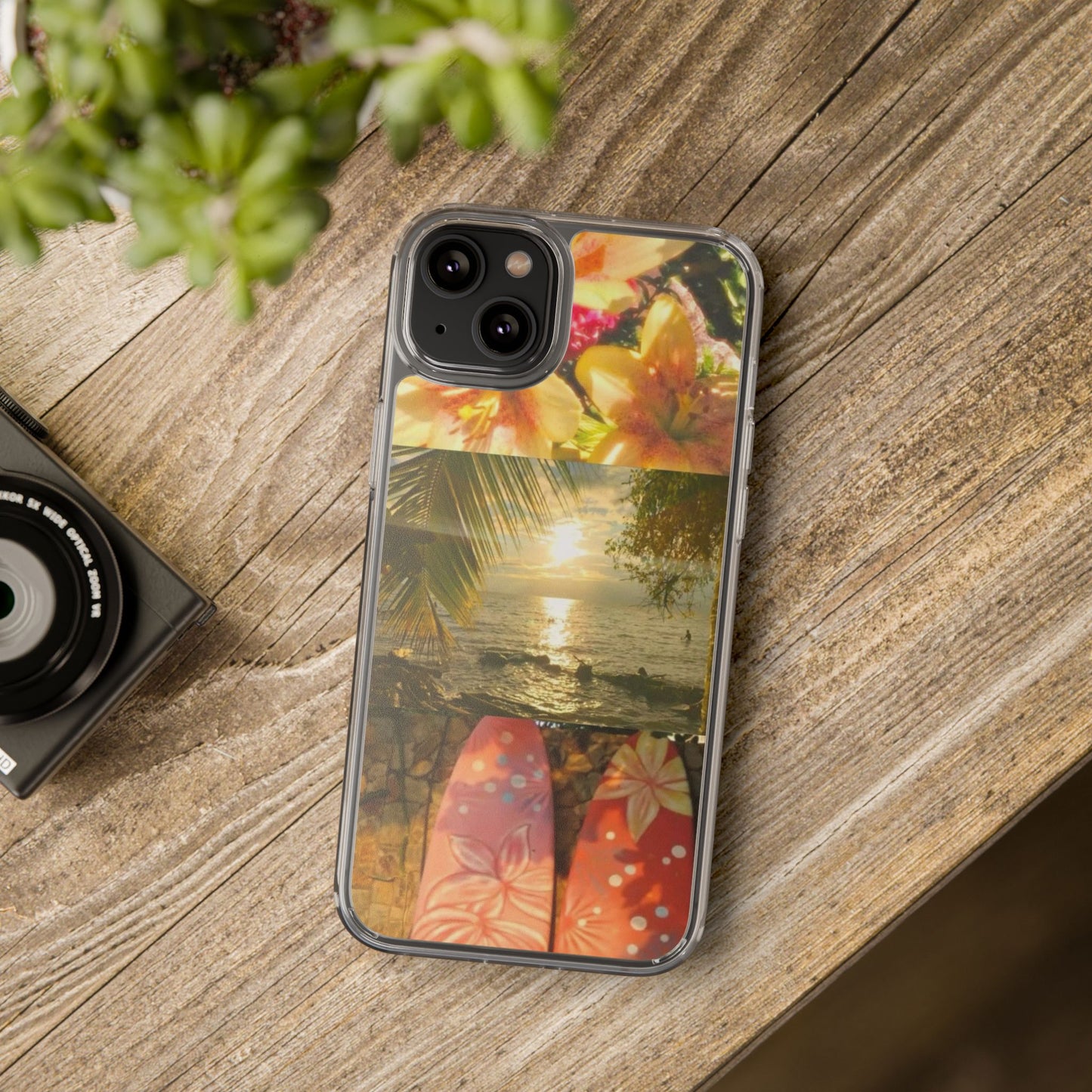 Tropical Sunset Phone Case — Floral Surfboard Clear iPhone Case