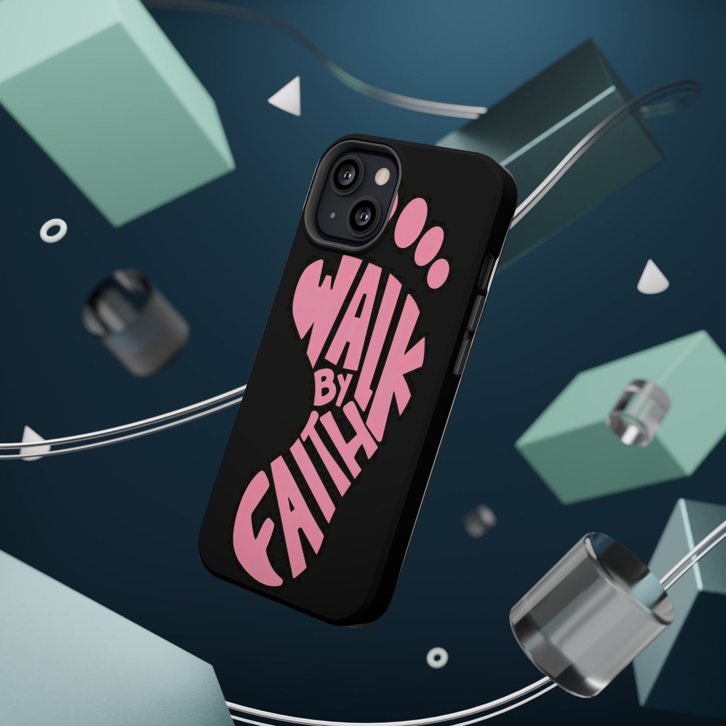 Phone Case — "Walk By Faith" Pink Footprint Magnetic Impact-Resistant Case