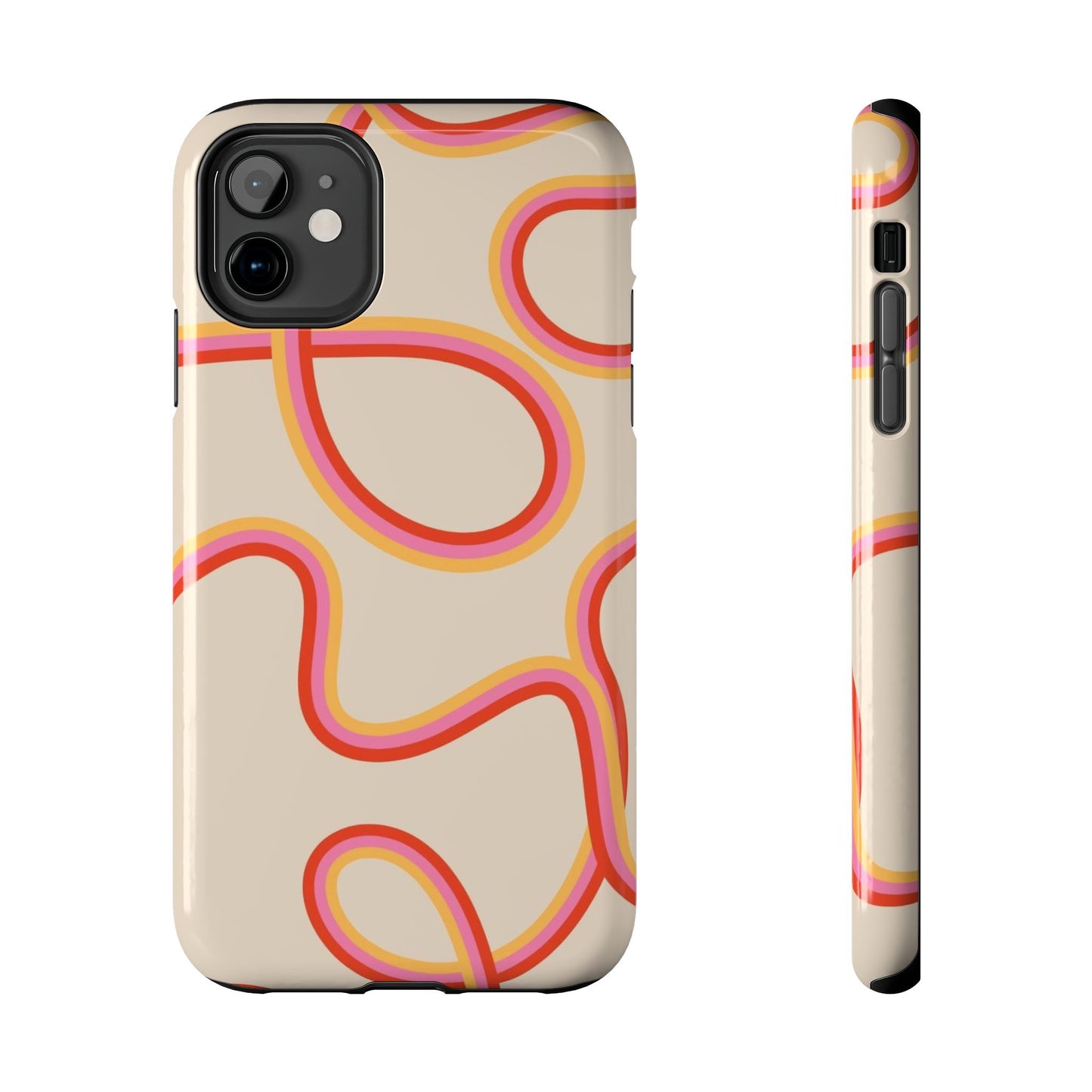 Retro Swirl Tough Phone Case — Beige Pink Orange Abstract Protection