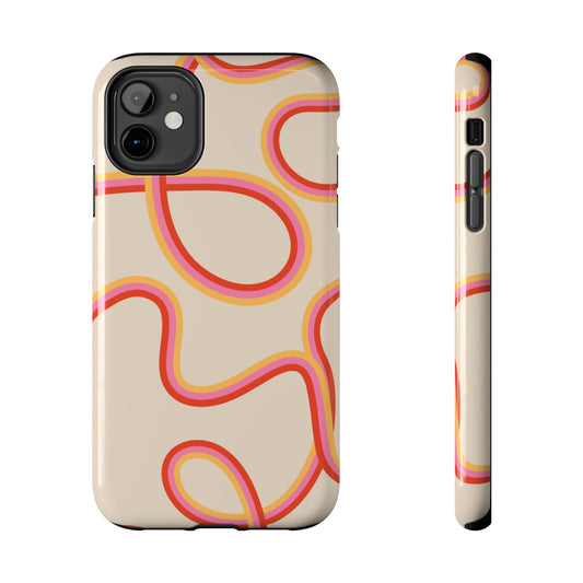 Retro Swirl Tough Phone Case — Beige Pink Orange Abstract Protection