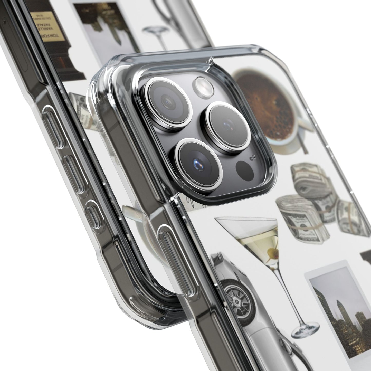 Clear Impact Phone Case — Luxe Collage (Leopard, Martini, Coffee & Vintage Car)