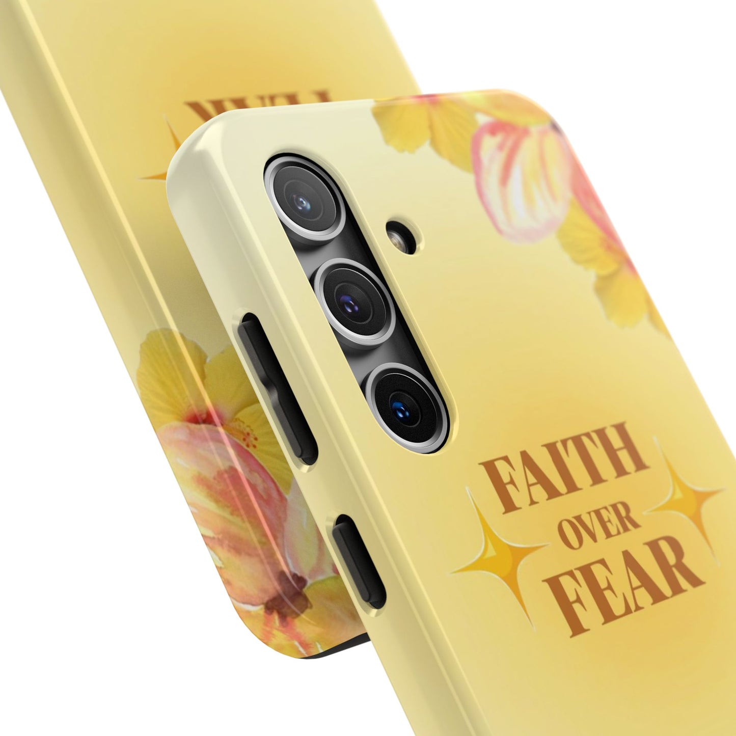 Faith Over Fear Tough Phone Case — Floral Yellow Protective Cover
