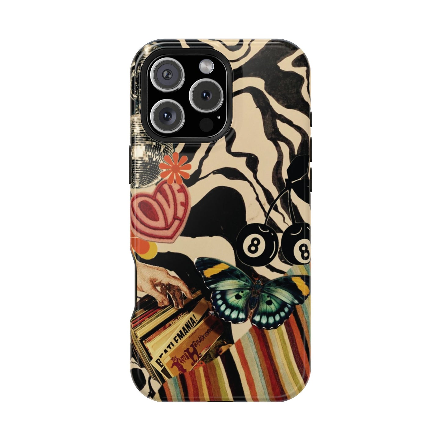 Phone Case — Retro Collage Magnetic Impact-Resistant Case with Butterfly & Zebra Print